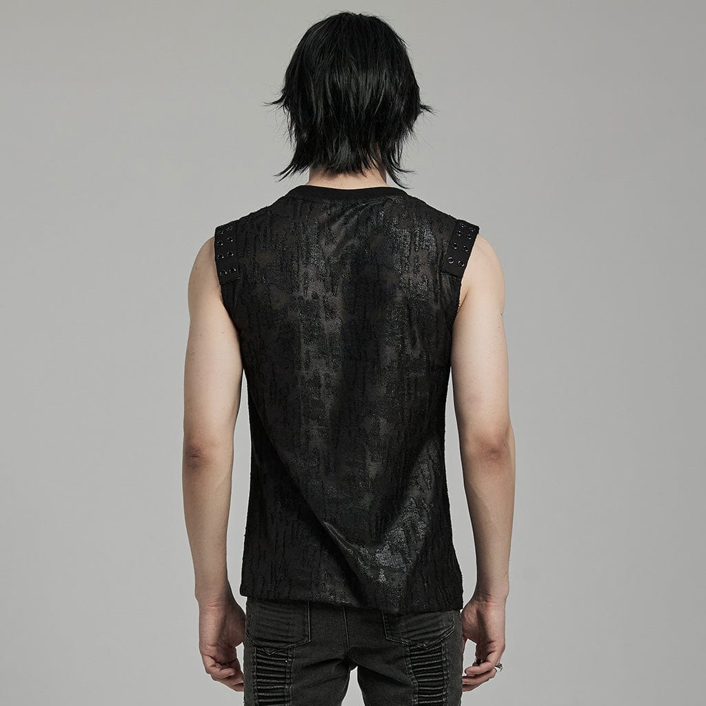 PUNK RAVE Men's Gothic Grunge Distressed Eyelet Tank Top