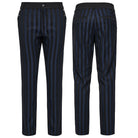 PUNK RAVE Men's Gothic High-waisted Striped Suit Pants Blue