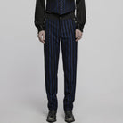 PUNK RAVE Men's Gothic High-waisted Striped Suit Pants Blue