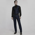 PUNK RAVE Men's Gothic High-waisted Striped Suit Pants Blue