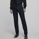 PUNK RAVE Men's Gothic High-waisted Striped Suit Pants Blue