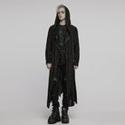 PUNK RAVE Men's Gothic Irregular Ripped Mesh Splice Hooded Coat