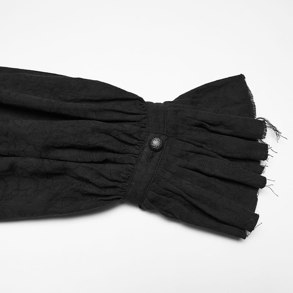 PUNK RAVE Men's Gothic Jacquard Bishop Sleeved Shirt with Detachable Tie Black