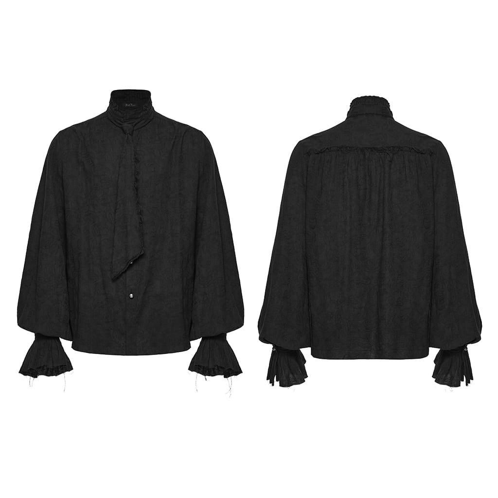 PUNK RAVE Men's Gothic Jacquard Bishop Sleeved Shirt with Detachable Tie Black