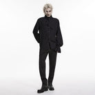 PUNK RAVE Men's Gothic Jacquard Bishop Sleeved Shirt with Detachable Tie Black