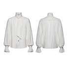 PUNK RAVE Men's Gothic Jacquard Bishop Sleeved Shirt with Detachable Tie White