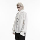 PUNK RAVE Men's Gothic Jacquard Bishop Sleeved Shirt with Detachable Tie White