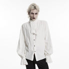 PUNK RAVE Men's Gothic Jacquard Bishop Sleeved Shirt with Detachable Tie White