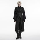 PUNK RAVE Men's Gothic Jacquard Chained Lapel Long Vest Black