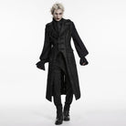 PUNK RAVE Men's Gothic Jacquard Chained Lapel Long Vest Black