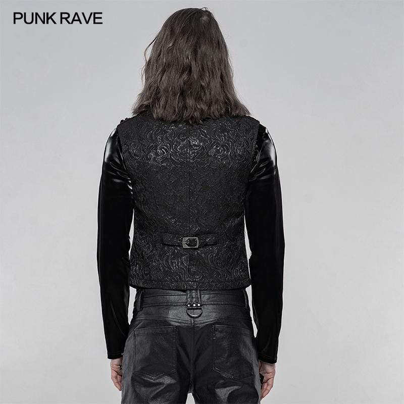 PUNK RAVE Men's Gothic Jacquard Front Breasted Vests
