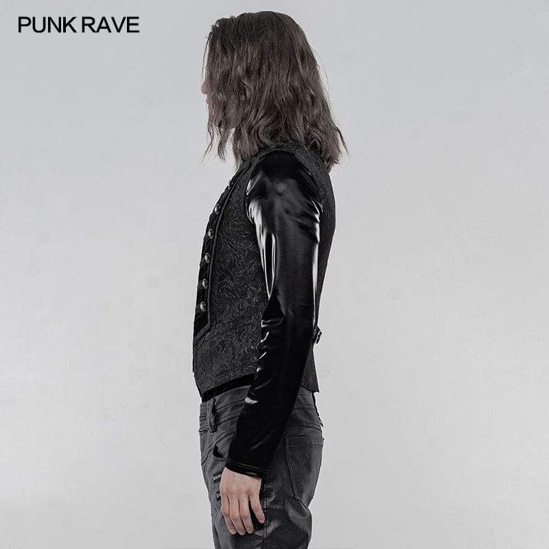 PUNK RAVE Men's Gothic Jacquard Front Breasted Vests