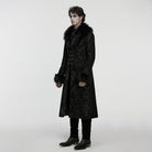 PUNK RAVE Men's Gothic Jacquard Fuax Fur Collar Coat