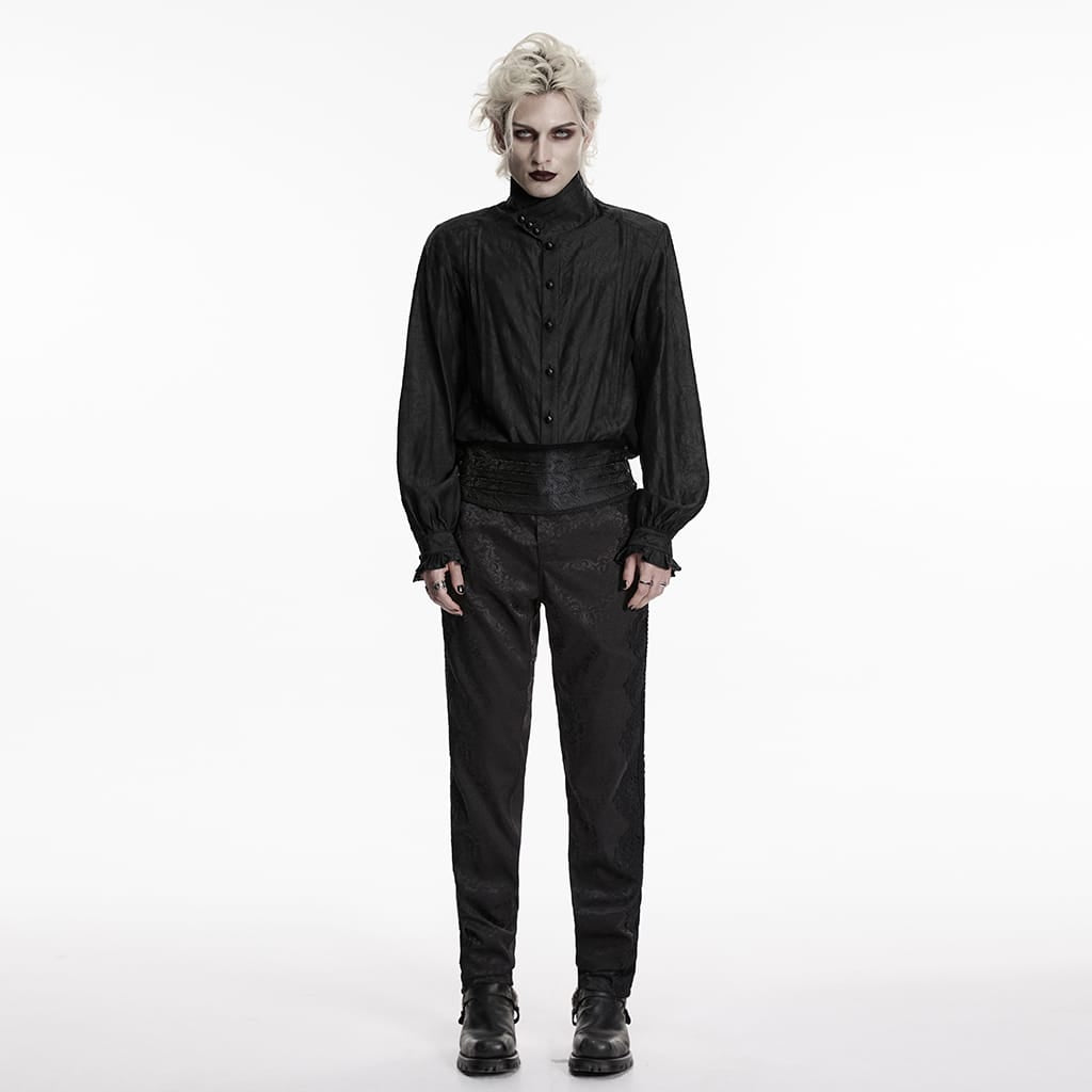 PUNK RAVE Men's Gothic Jacquard Layered Long Sleeved Shirt Black