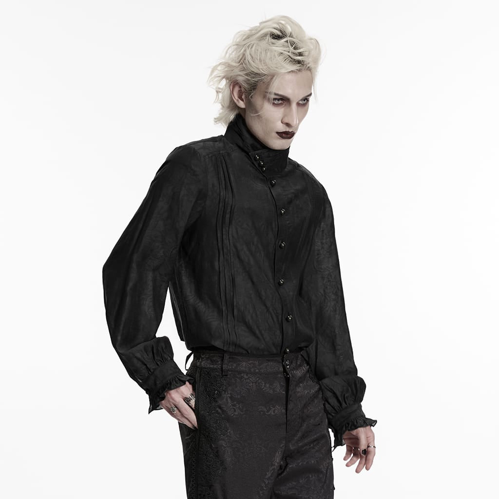 PUNK RAVE Men's Gothic Jacquard Layered Long Sleeved Shirt Black