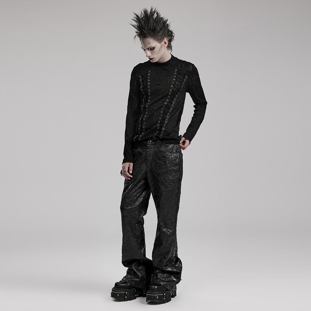 PUNK RAVE Men's Gothic Knitted Crew Neck Shirt
