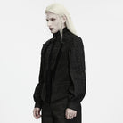 PUNK RAVE Men's Gothic Lace Applique Front Zipper Stand Collar Vest Black