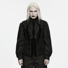 PUNK RAVE Men's Gothic Lace Applique Front Zipper Stand Collar Vest Black