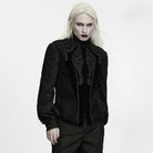 PUNK RAVE Men's Gothic Lace Applique Front Zipper Stand Collar Vest Black