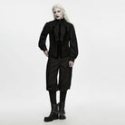 PUNK RAVE Men's Gothic Lace Applique Front Zipper Stand Collar Vest Black