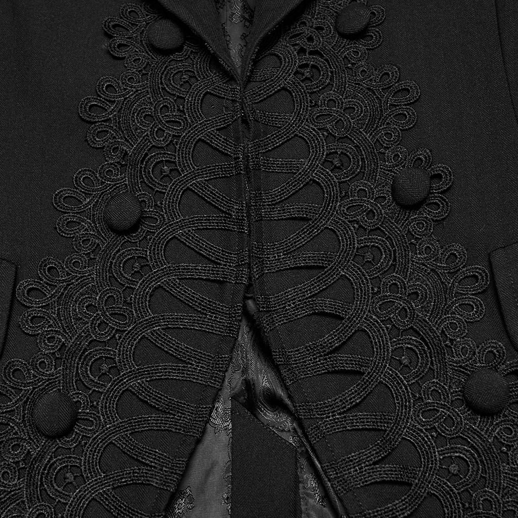 PUNK RAVE Men's Gothic Lace Applique Lapel Long Waistcoat