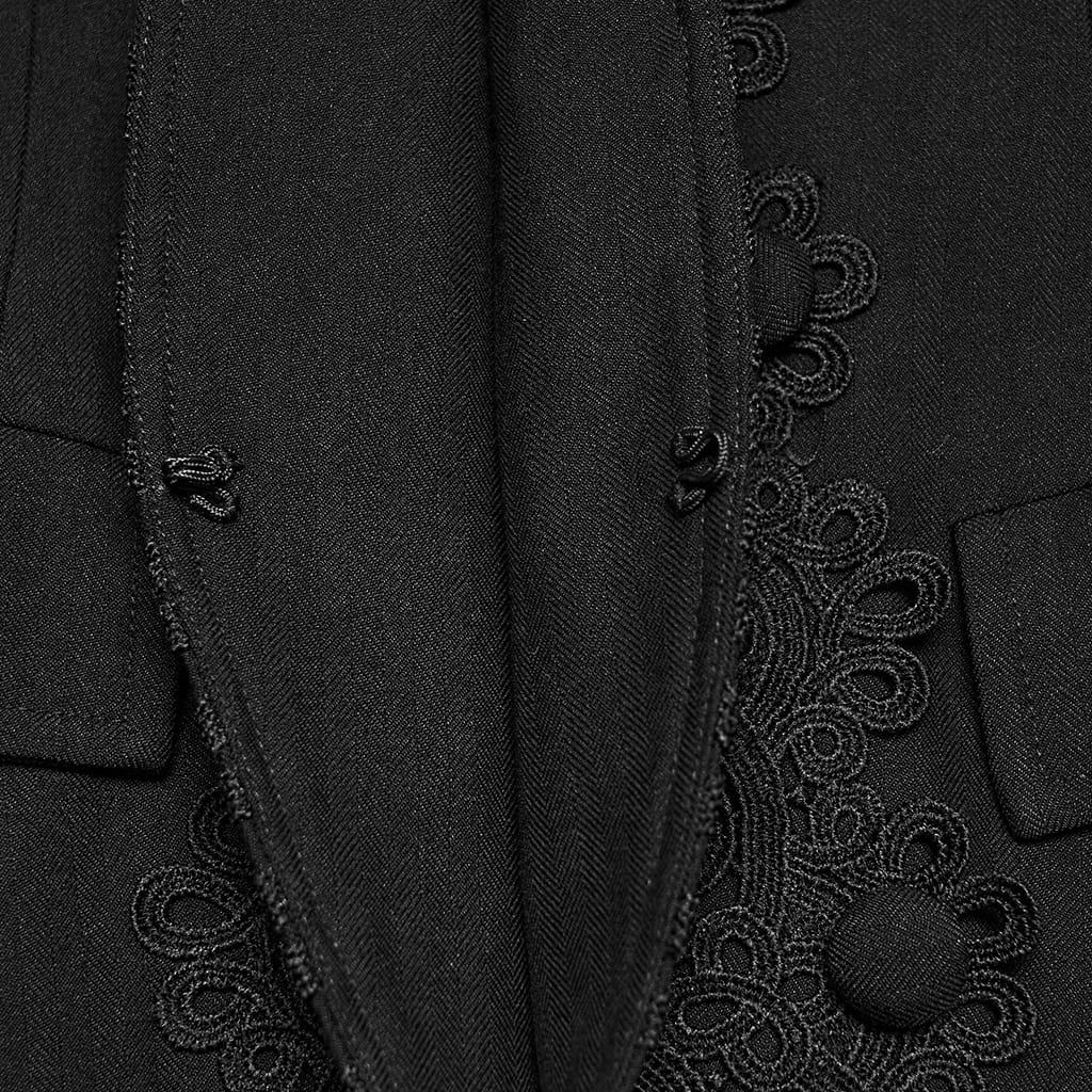 PUNK RAVE Men's Gothic Lace Applique Lapel Long Waistcoat