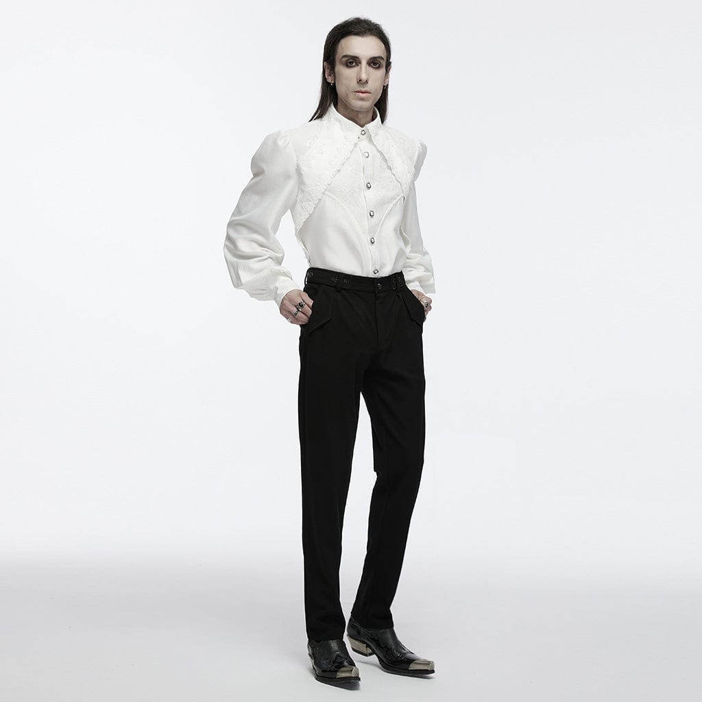 PUNK RAVE Men's Gothic Lace Bubble Sleeved Shirt White