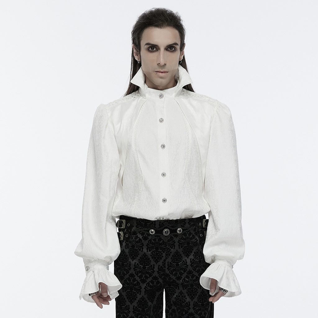 PUNK RAVE Men's Gothic Lace-up Bubble Sleeved Shirt White