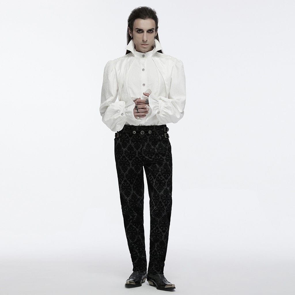 PUNK RAVE Men's Gothic Lace-up Bubble Sleeved Shirt White