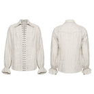 PUNK RAVE Men's Gothic Lace-up Distressed Turn-down Collar Shirt White