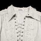 PUNK RAVE Men's Gothic Lace-up Distressed Turn-down Collar Shirt White
