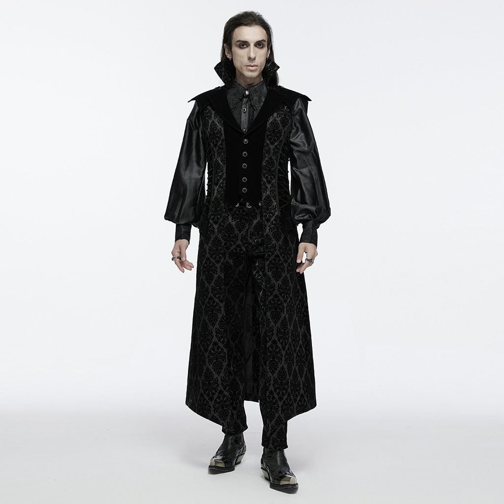 PUNK RAVE Men's Gothic Lace-up Floral Velvet Waistcoat