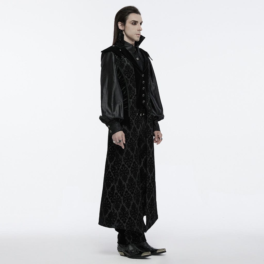 PUNK RAVE Men's Gothic Lace-up Floral Velvet Waistcoat