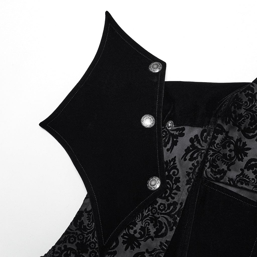 PUNK RAVE Men's Gothic Lace-up Floral Velvet Waistcoat