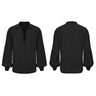 PUNK RAVE Men's Gothic Lace-up Pleated Collared Lantern Sleeve Shirt