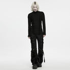 PUNK RAVE Men's Gothic Lace-up Ruched Turtle Neck Long Sleeve Top