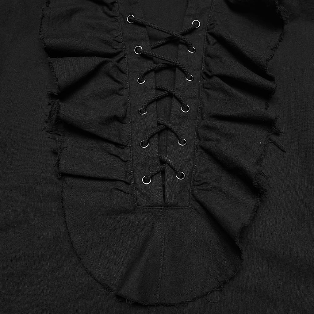 Camicia gotica da uomo PUNK RAVE con lacci e maniche a sbuffo arricciate, colore nero
