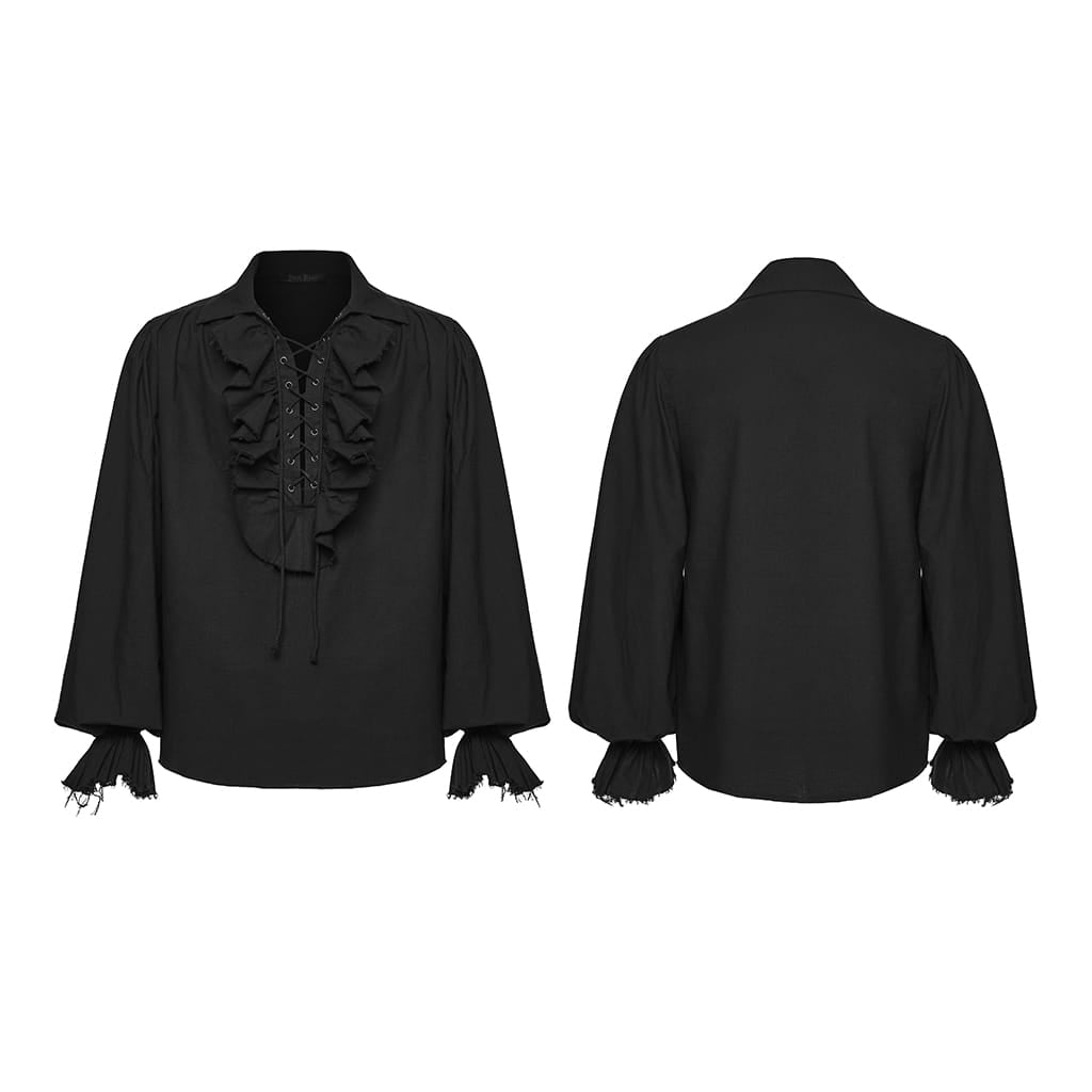 Camicia gotica da uomo PUNK RAVE con lacci e maniche a sbuffo arricciate, colore nero