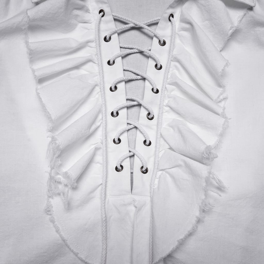 PUNK RAVE Men's Gothic Lace-up Ruffled Bishop Sleeved Shirt White