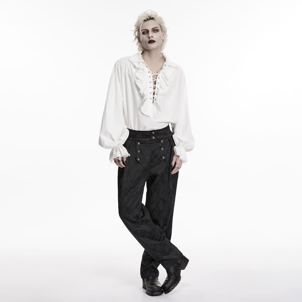 Men's Gothic Lace-up Ruffled Bishop Sleeved Shirt White – Punk Design
