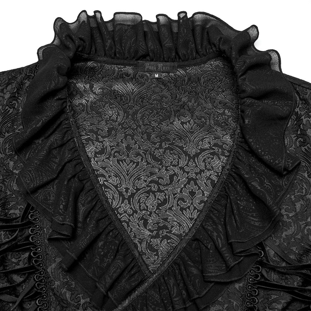 PUNK RAVE Men's Gothic Lace-up Ruffled Mesh Shirt