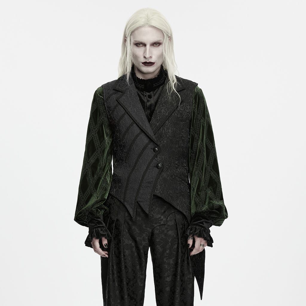 PUNK RAVE Men's Gothic Lapel Jacquard Asymmetric Tailcoat Vest