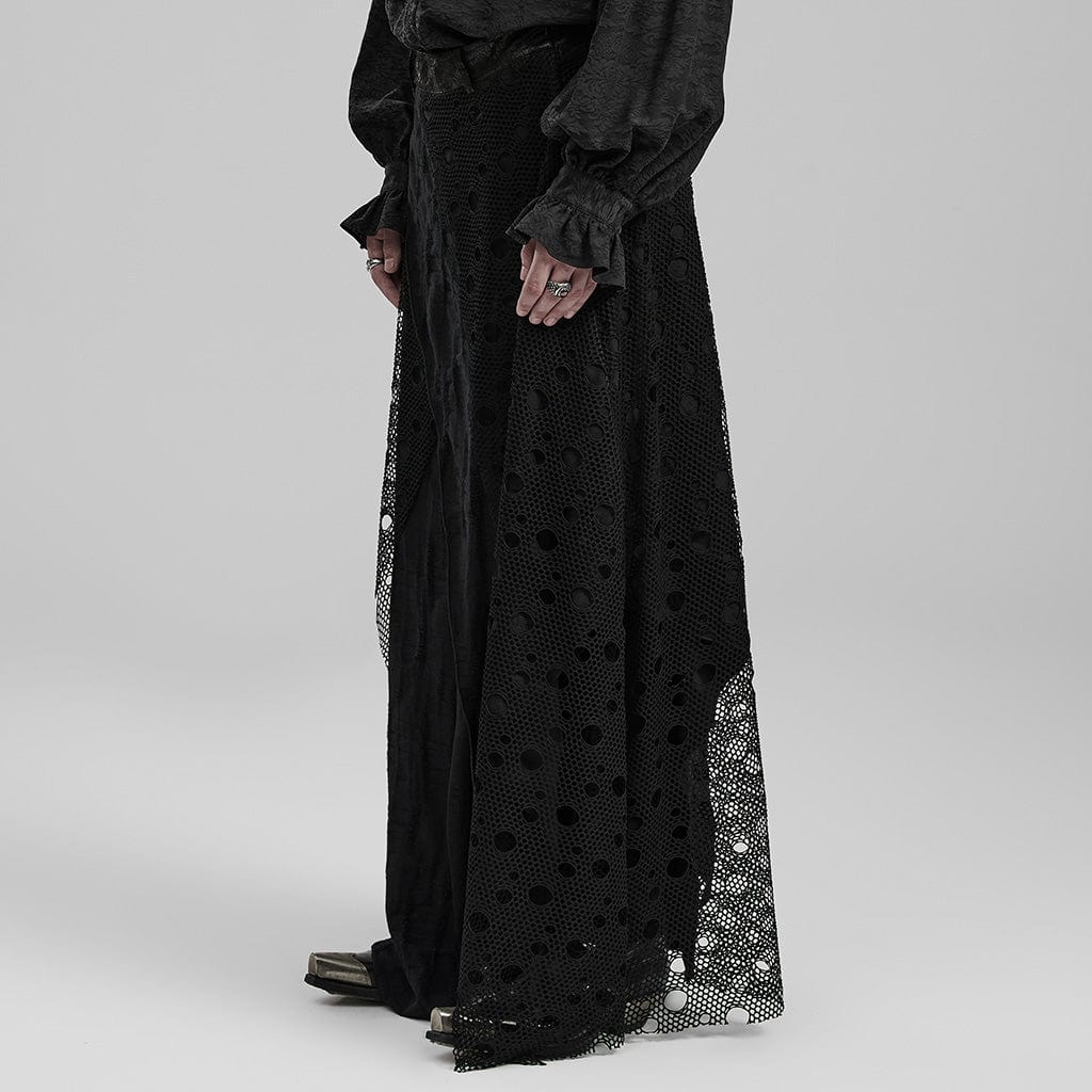 PUNK RAVE Herren Gothic Mesh Splice Unregelmäßiger langer Rock