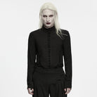 PUNK RAVE Men's Gothic Mock Neck Back Zipper Long Sleeve Top