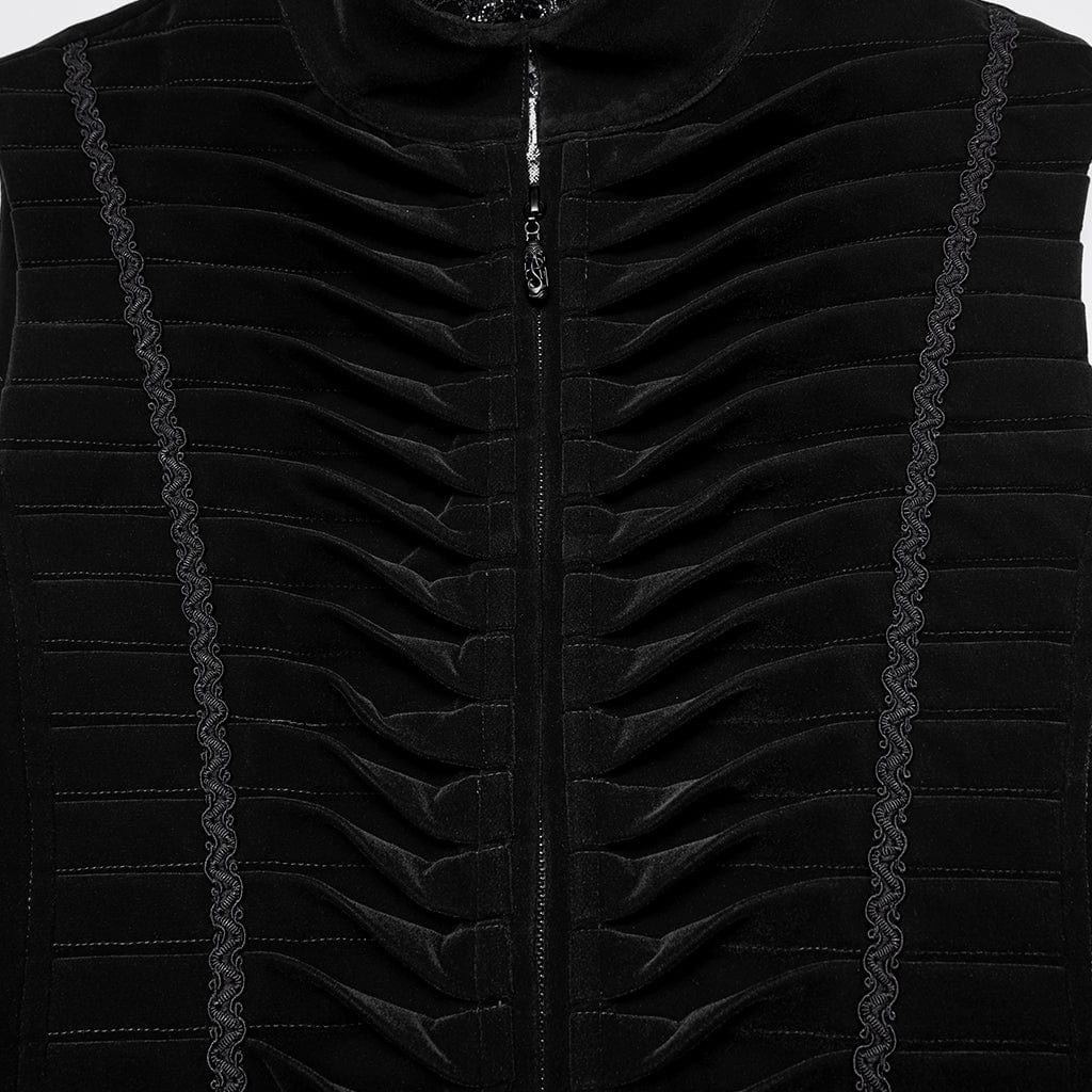 PUNK RAVE Men's Gothic Pleated Stand Collar Swallow-tailed Vest Black