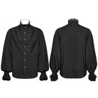 PUNK RAVE Men's Gothic Puff Sleeved Lace Splice Chiffon Shirt Black