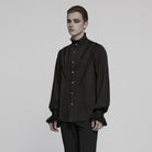 PUNK RAVE Men's Gothic Puff Sleeved Lace Splice Chiffon Shirt Black