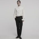 PUNK RAVE Men's Gothic Puff Sleeved Lace Splice Chiffon Shirt White