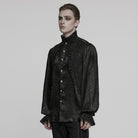 PUNK RAVE Men's Gothic Puff Sleeved Rose Ruffled Shirt Black
