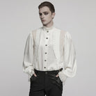 PUNK RAVE Men's Gothic Puff Sleeved Rose Ruffled Shirt White